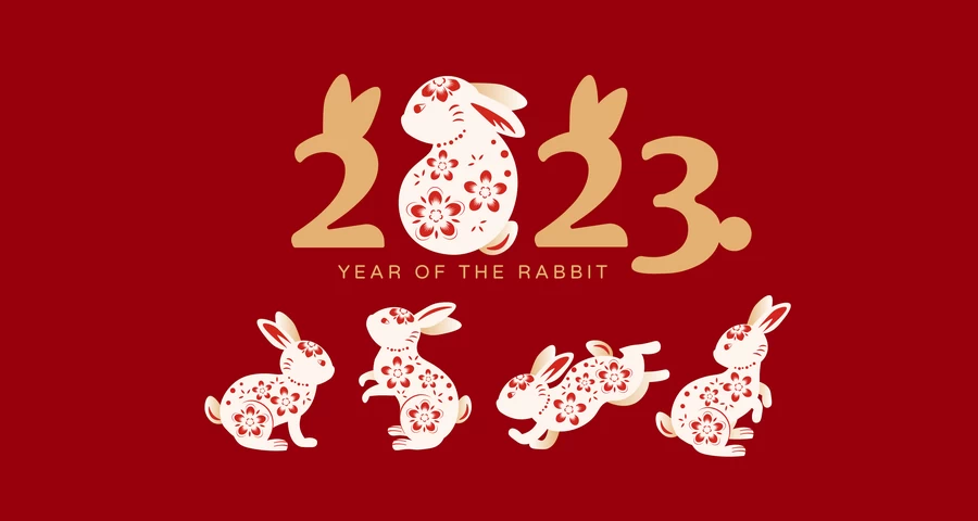 创意2023年兔年新年春节元旦喜庆节日插画海报模板AI矢量设计素材【038】